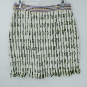 Just Bellina Skirt Women M Ivory Green Cotton Handwoven Fringe Boho Sustainable